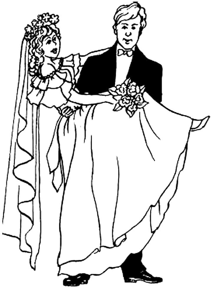Раскраска жених и невеста. Раскраска 26