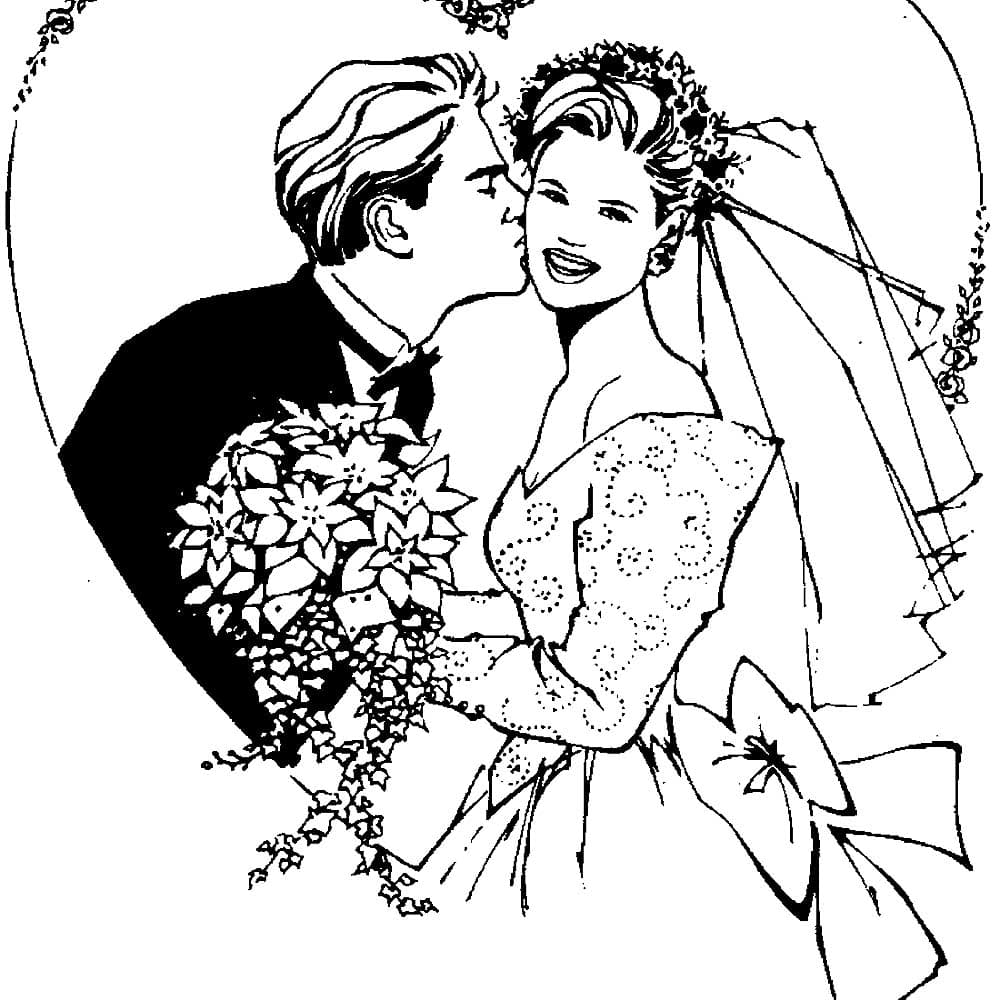 Раскраска жених и невеста. Раскраска 28