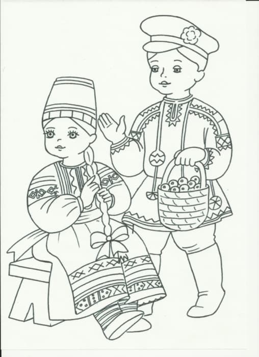 Раскраска Русский народный костюм. Раскраска 19