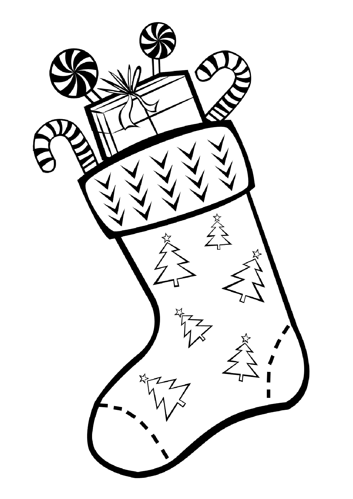 Раскраска Рождественские носки. Раскраска 1