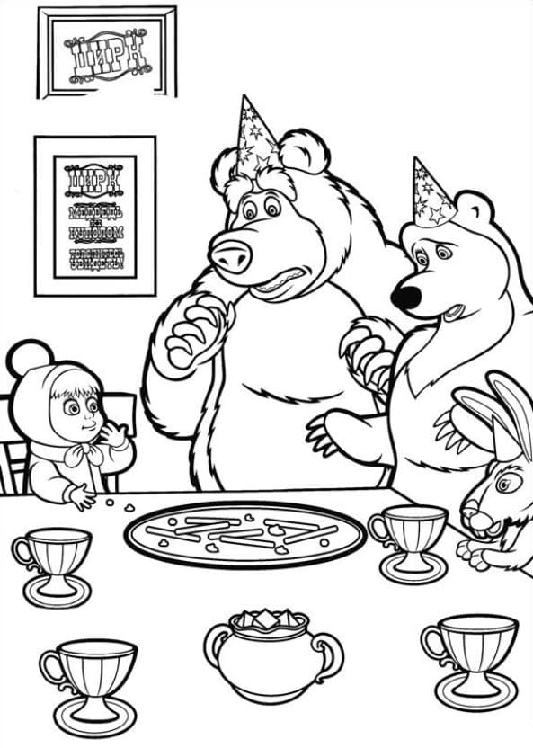 Раскраска Маша и Медведь. Раскраска 16