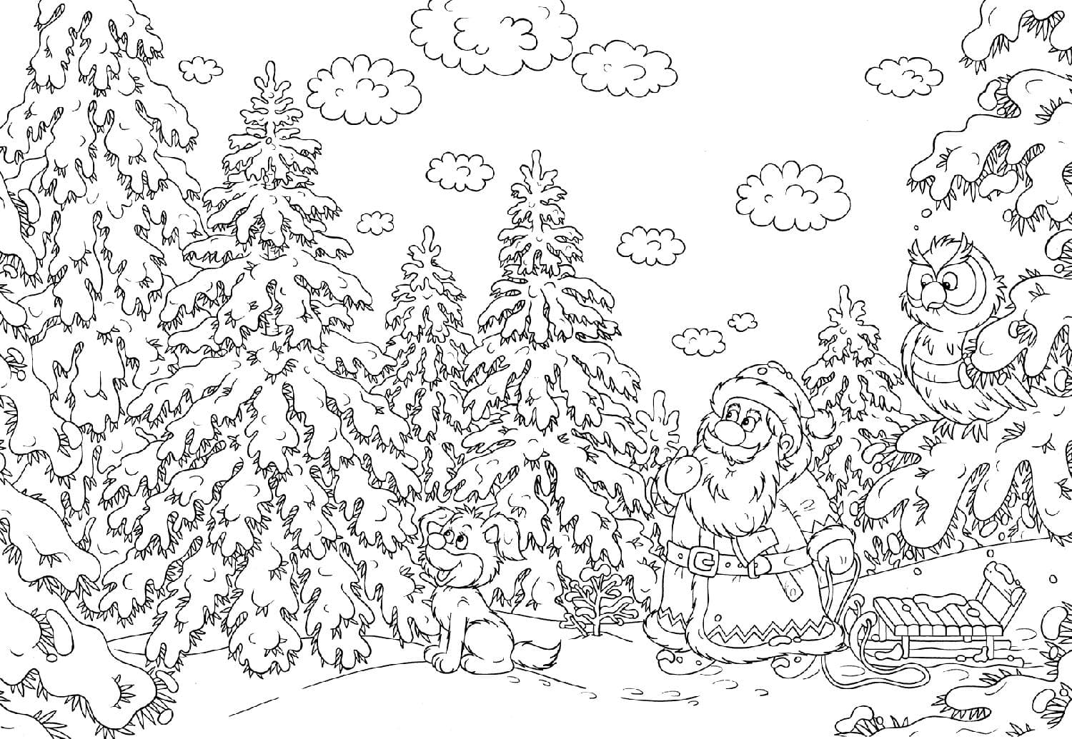 Раскраска Зимний лес. Раскраска 6
